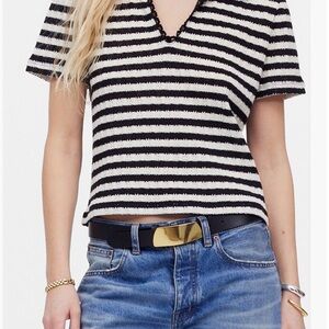 Madewell Striped Black and White Women's Knit Polo